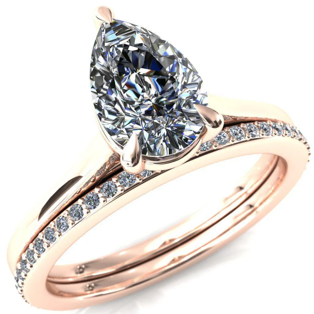 Lizzy Pear Center Stone 3 Claw Prong Cathedral Engagement Ring