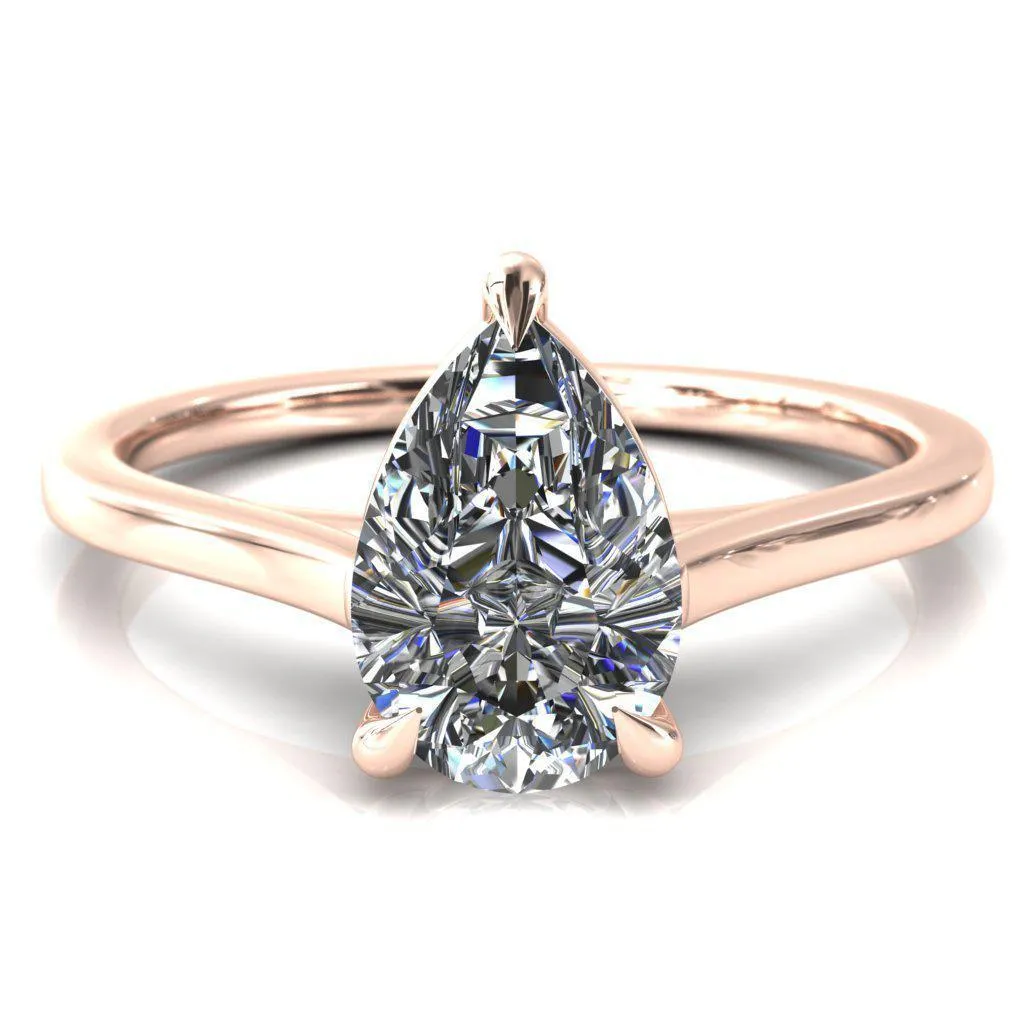 Lizzy Pear Center Stone 3 Claw Prong Cathedral Engagement Ring