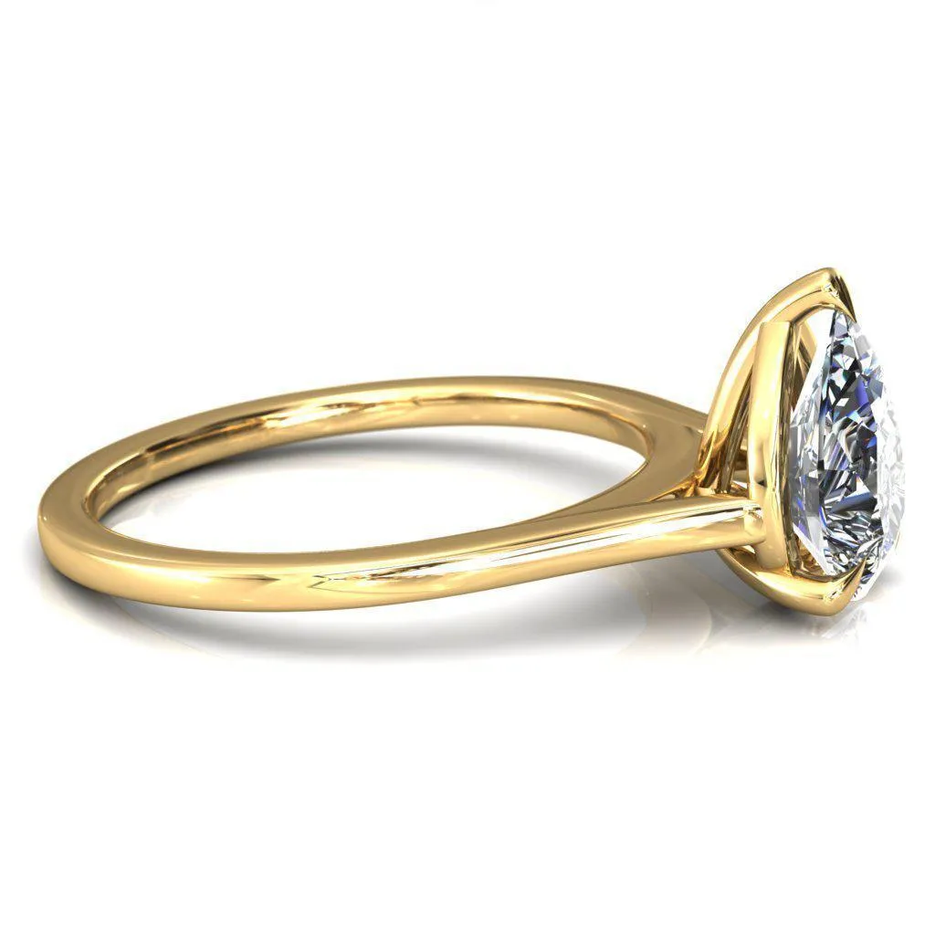 Lizzy Pear Center Stone 3 Claw Prong Cathedral Engagement Ring