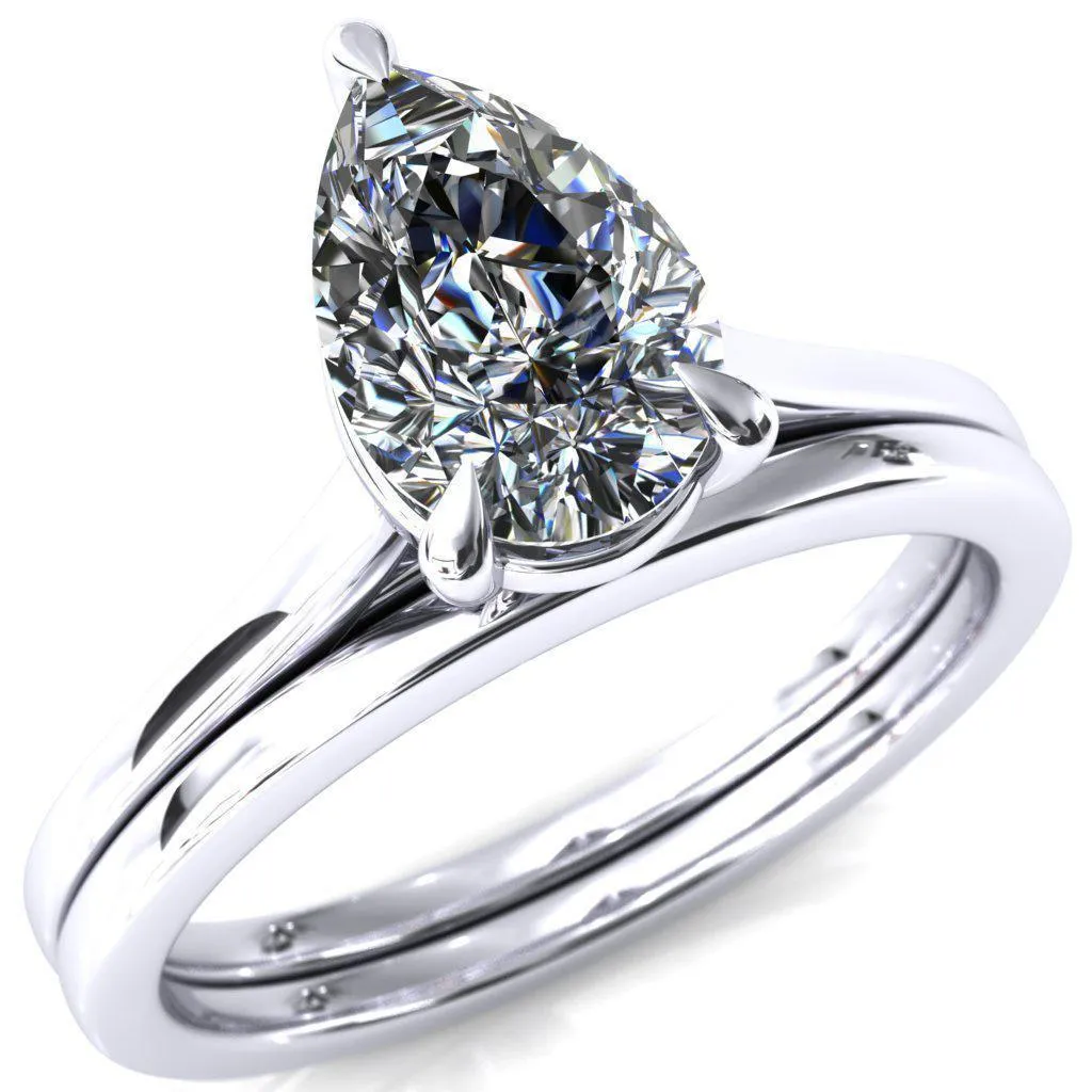 Lizzy Pear Center Stone 3 Claw Prong Cathedral Engagement Ring
