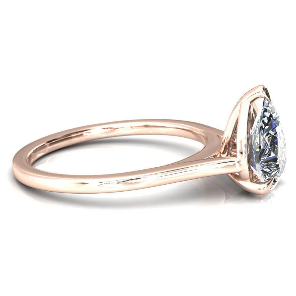 Lizzy Pear Center Stone 3 Claw Prong Cathedral Engagement Ring