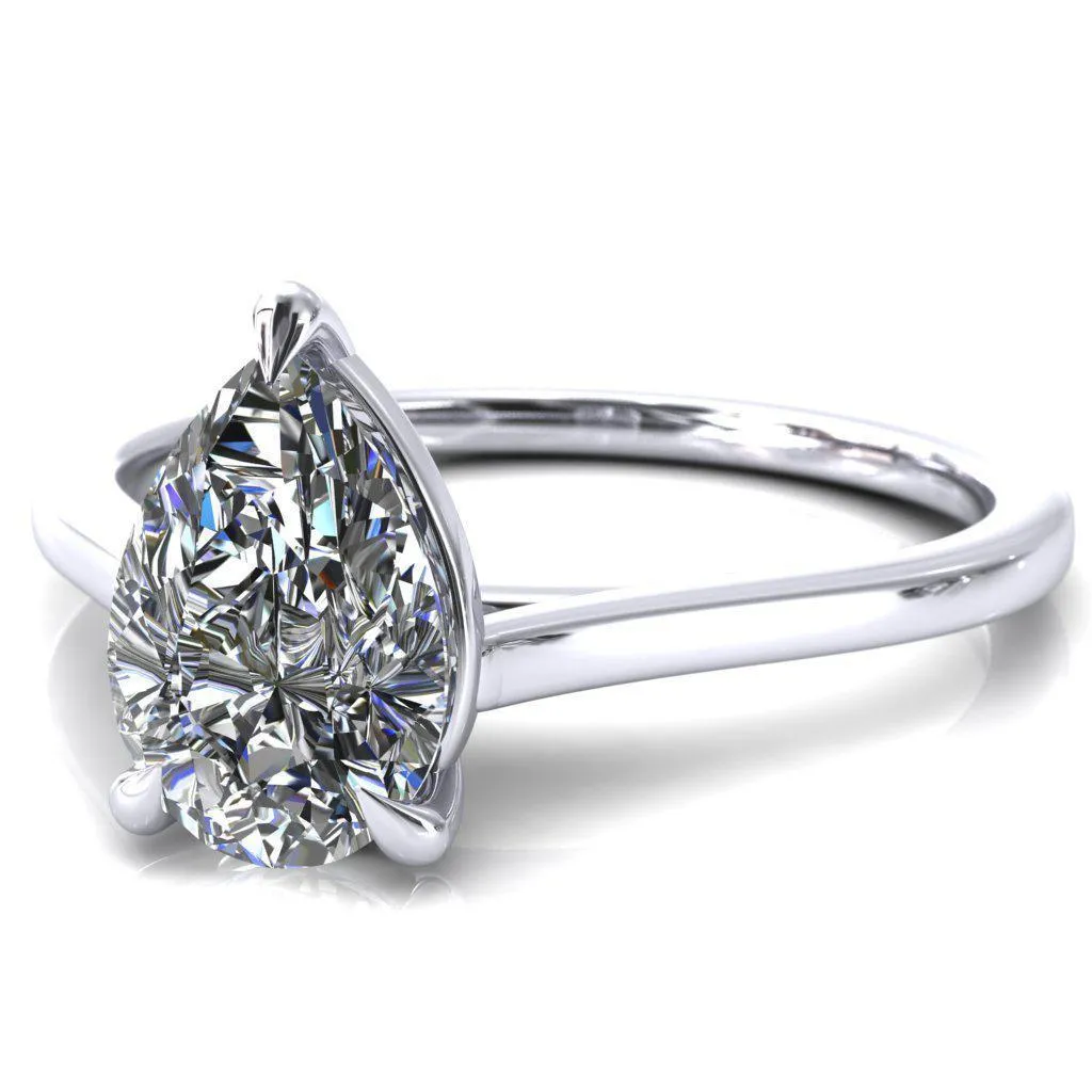 Lizzy Pear Center Stone 3 Claw Prong Cathedral Engagement Ring