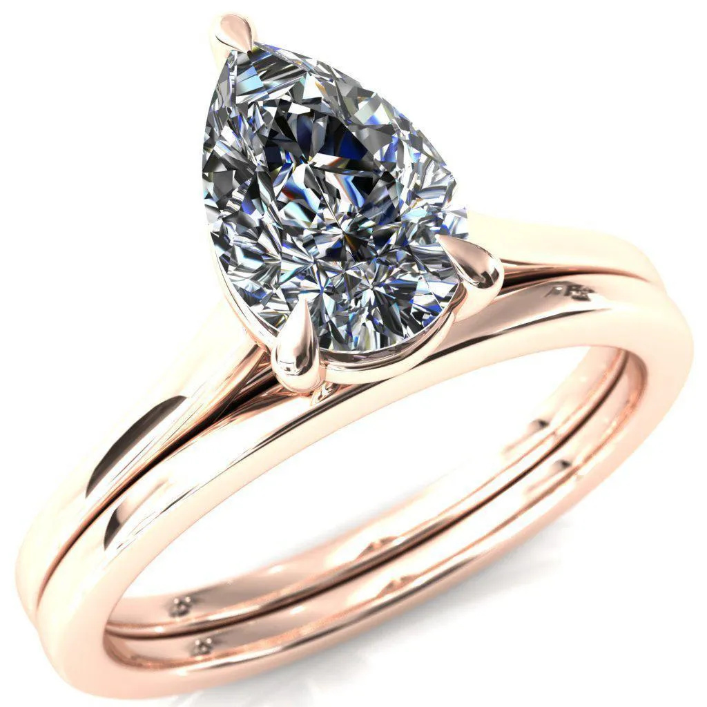 Lizzy Pear Center Stone 3 Claw Prong Cathedral Engagement Ring