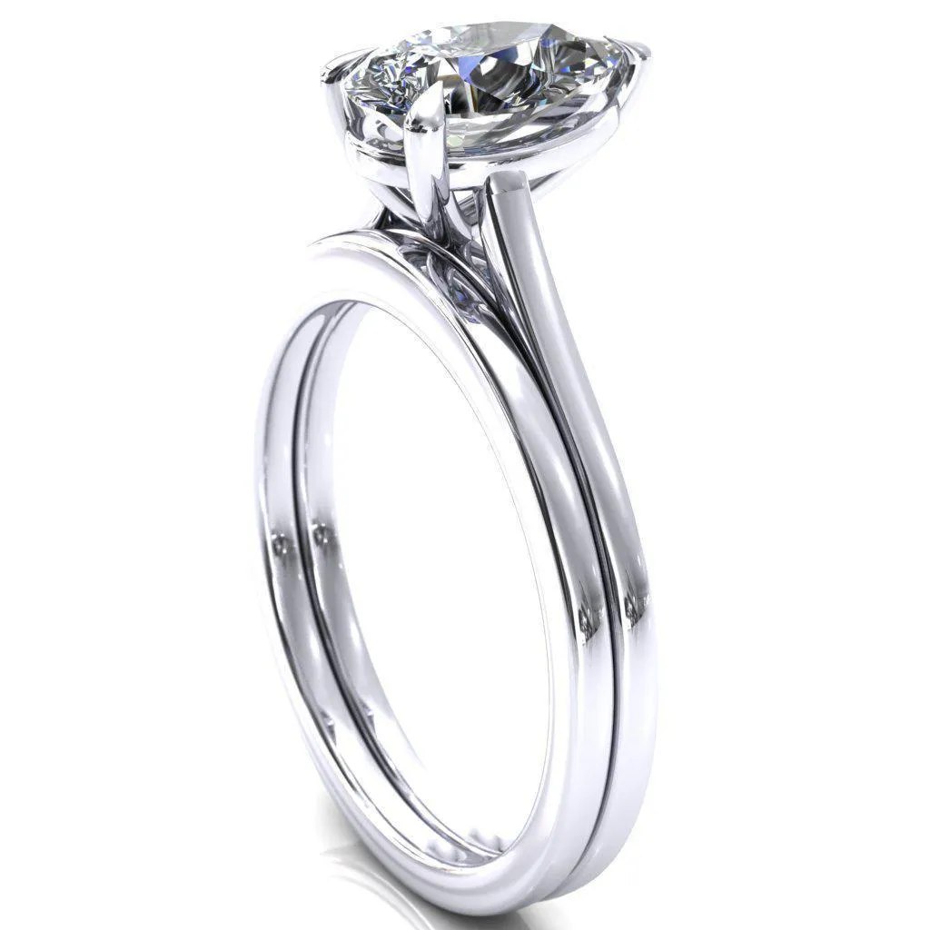 Lizzy Pear Center Stone 3 Claw Prong Cathedral Engagement Ring