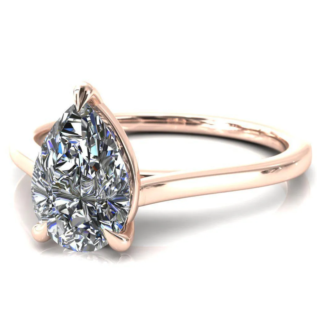 Lizzy Pear Center Stone 3 Claw Prong Cathedral Engagement Ring