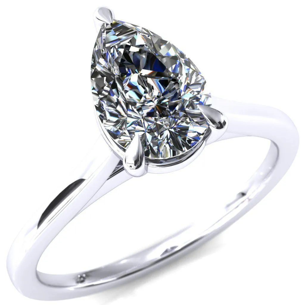 Lizzy Pear Center Stone 3 Claw Prong Cathedral Engagement Ring