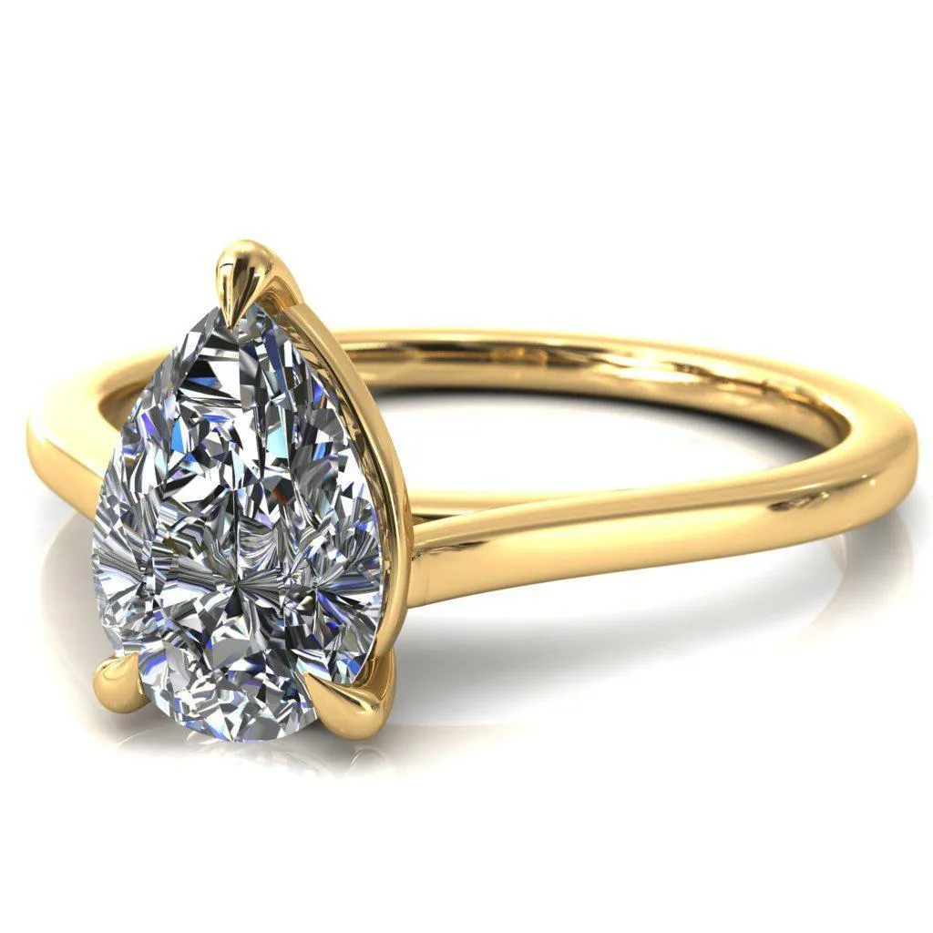 Lizzy Pear Center Stone 3 Claw Prong Cathedral Engagement Ring