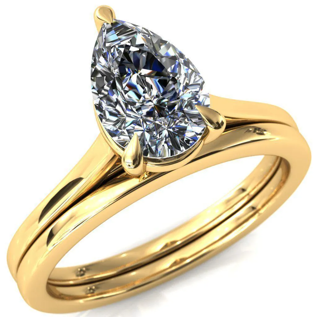 Lizzy Pear Center Stone 3 Claw Prong Cathedral Engagement Ring