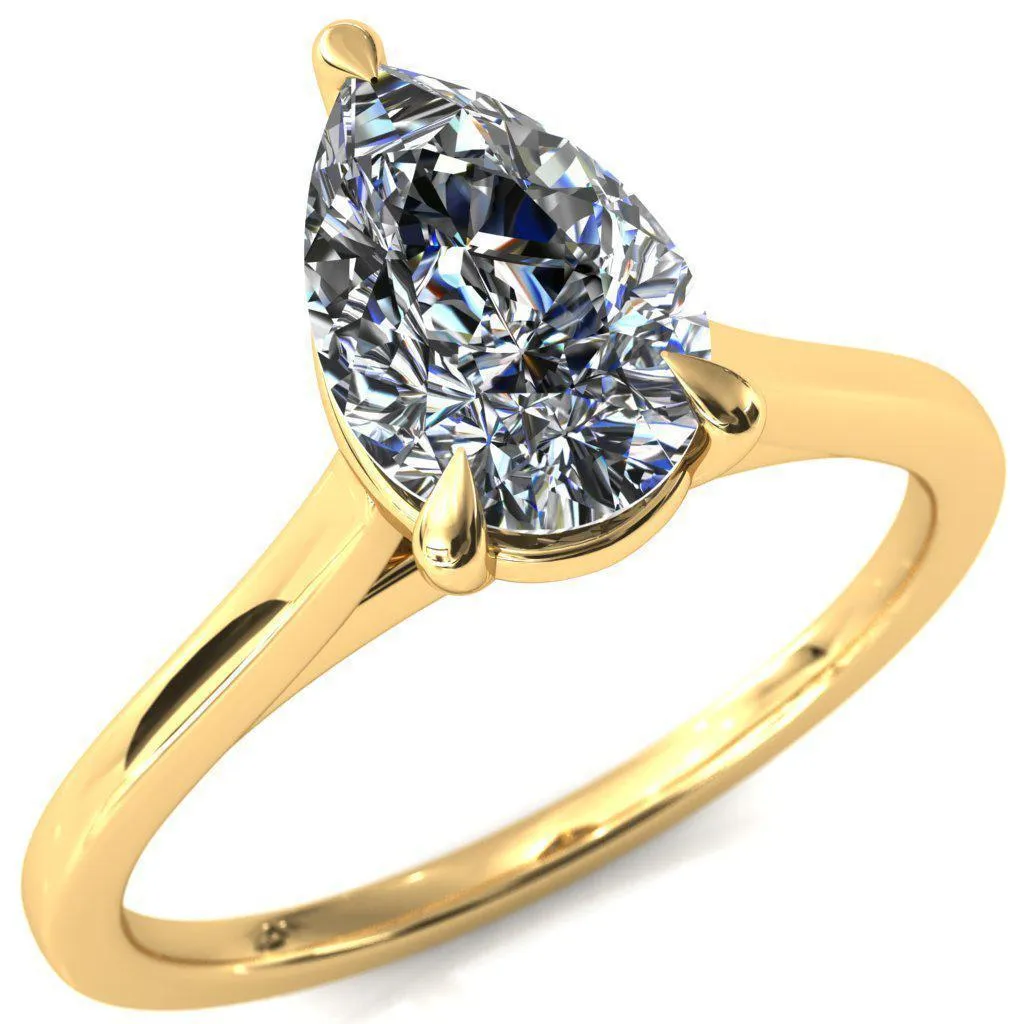Lizzy Pear Center Stone 3 Claw Prong Cathedral Engagement Ring