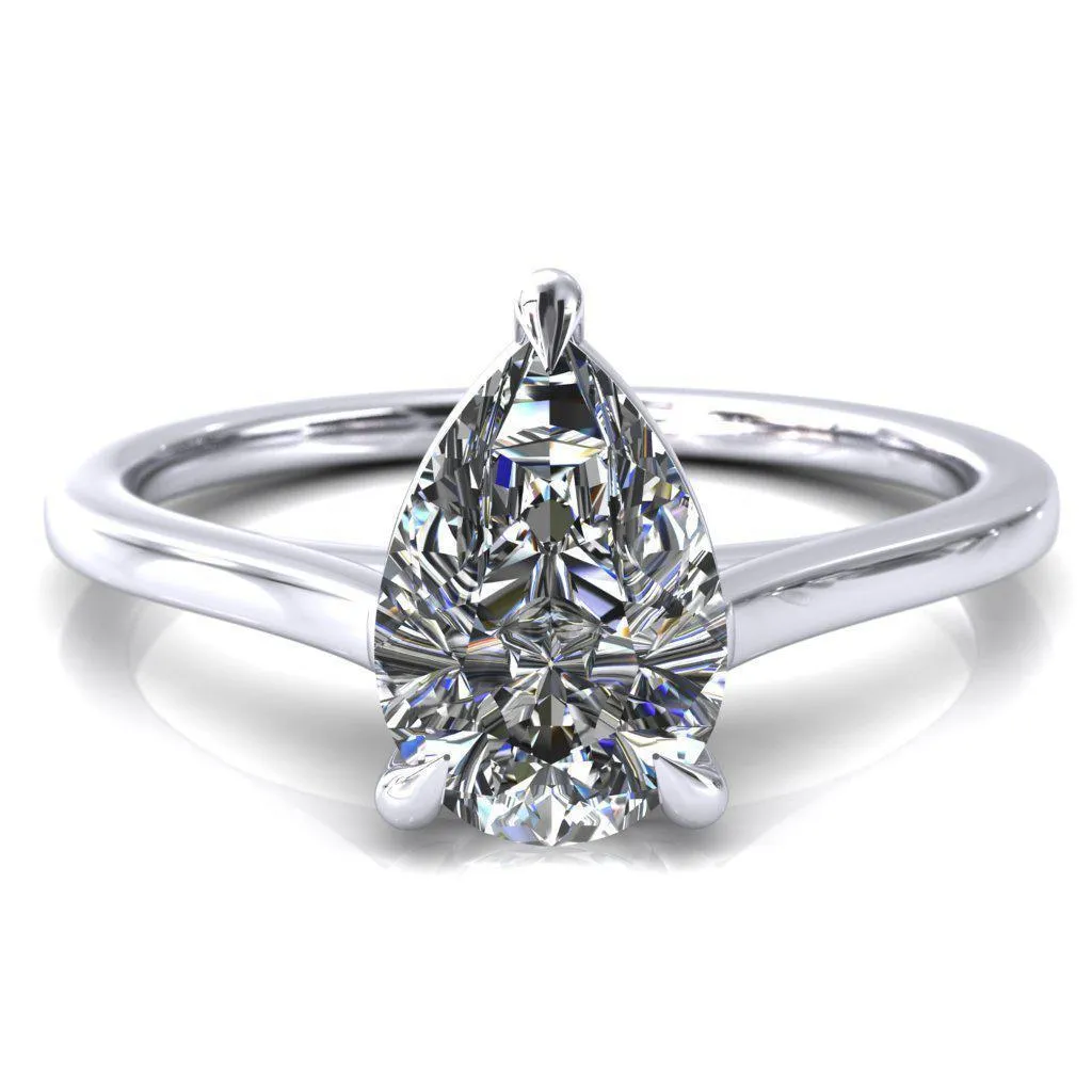 Lizzy Pear Center Stone 3 Claw Prong Cathedral Engagement Ring