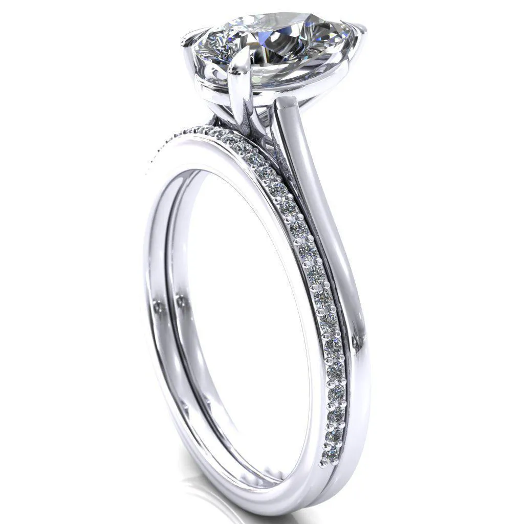 Lizzy Pear Center Stone 3 Claw Prong Cathedral Engagement Ring