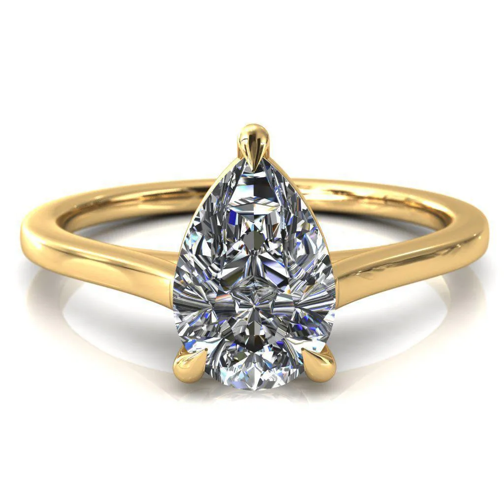 Lizzy Pear Center Stone 3 Claw Prong Cathedral Engagement Ring