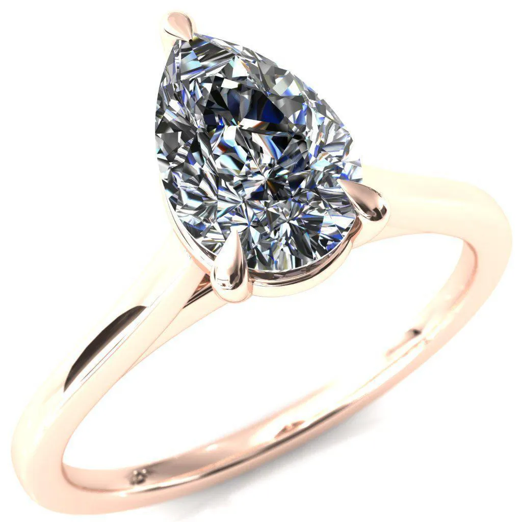 Lizzy Pear Center Stone 3 Claw Prong Cathedral Engagement Ring