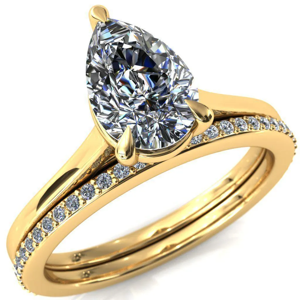 Lizzy Pear Center Stone 3 Claw Prong Cathedral Engagement Ring
