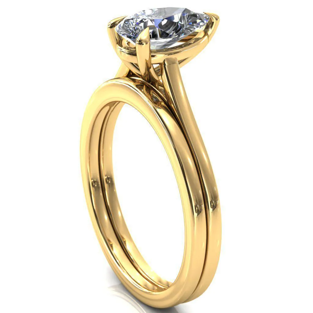 Lizzy Pear Center Stone 3 Claw Prong Cathedral Engagement Ring