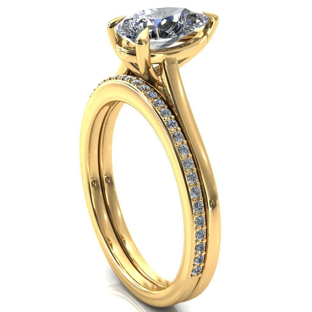 Lizzy Pear Center Stone 3 Claw Prong Cathedral Engagement Ring