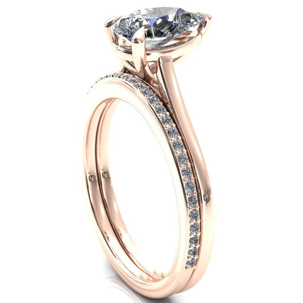 Lizzy Pear Center Stone 3 Claw Prong Cathedral Engagement Ring