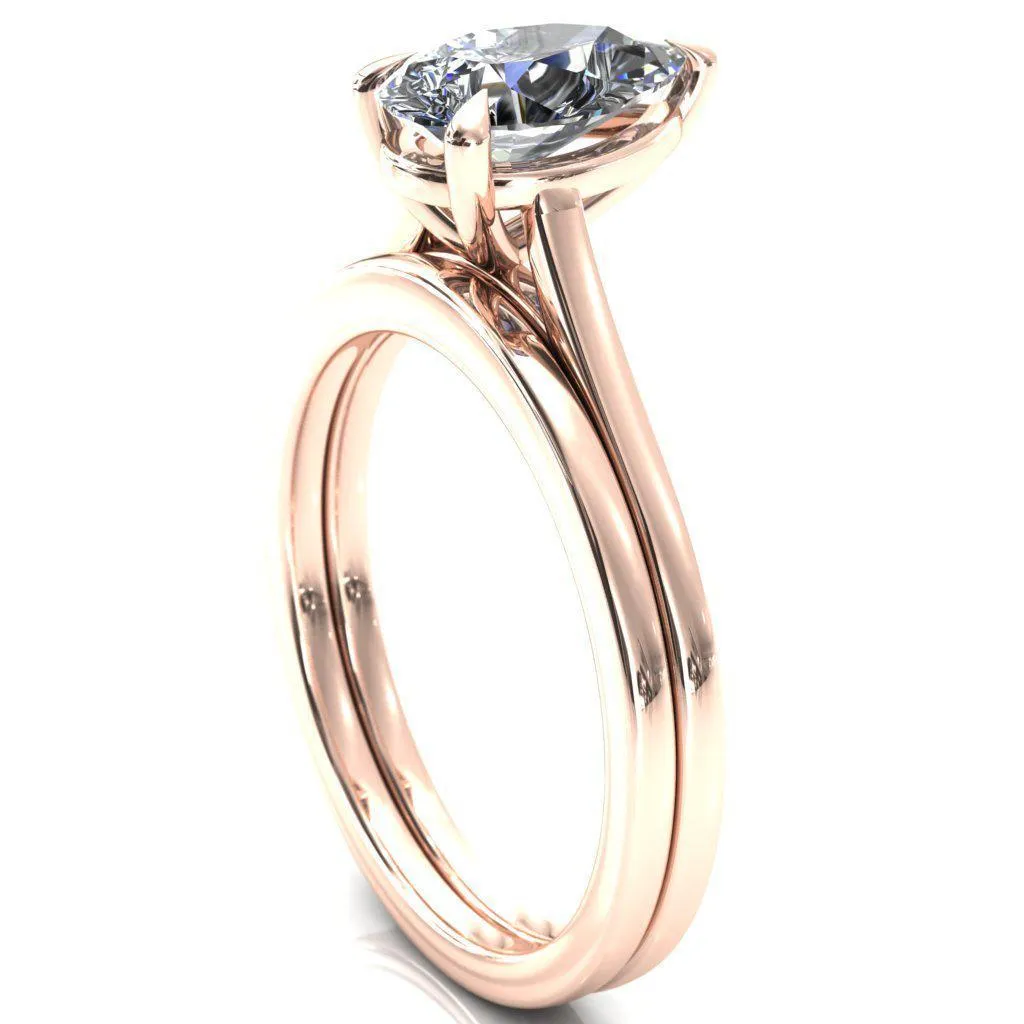 Lizzy Pear Center Stone 3 Claw Prong Cathedral Engagement Ring