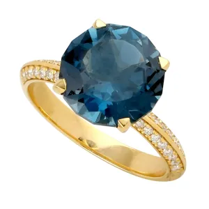 London Blue Topaz Pave Diamond Accent In Yellow Gold Solitaire Ring For Her