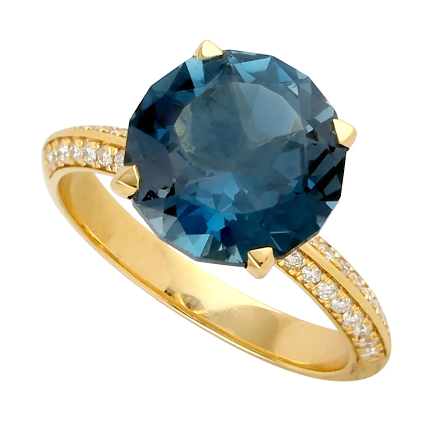 London Blue Topaz Pave Diamond Accent In Yellow Gold Solitaire Ring For Her
