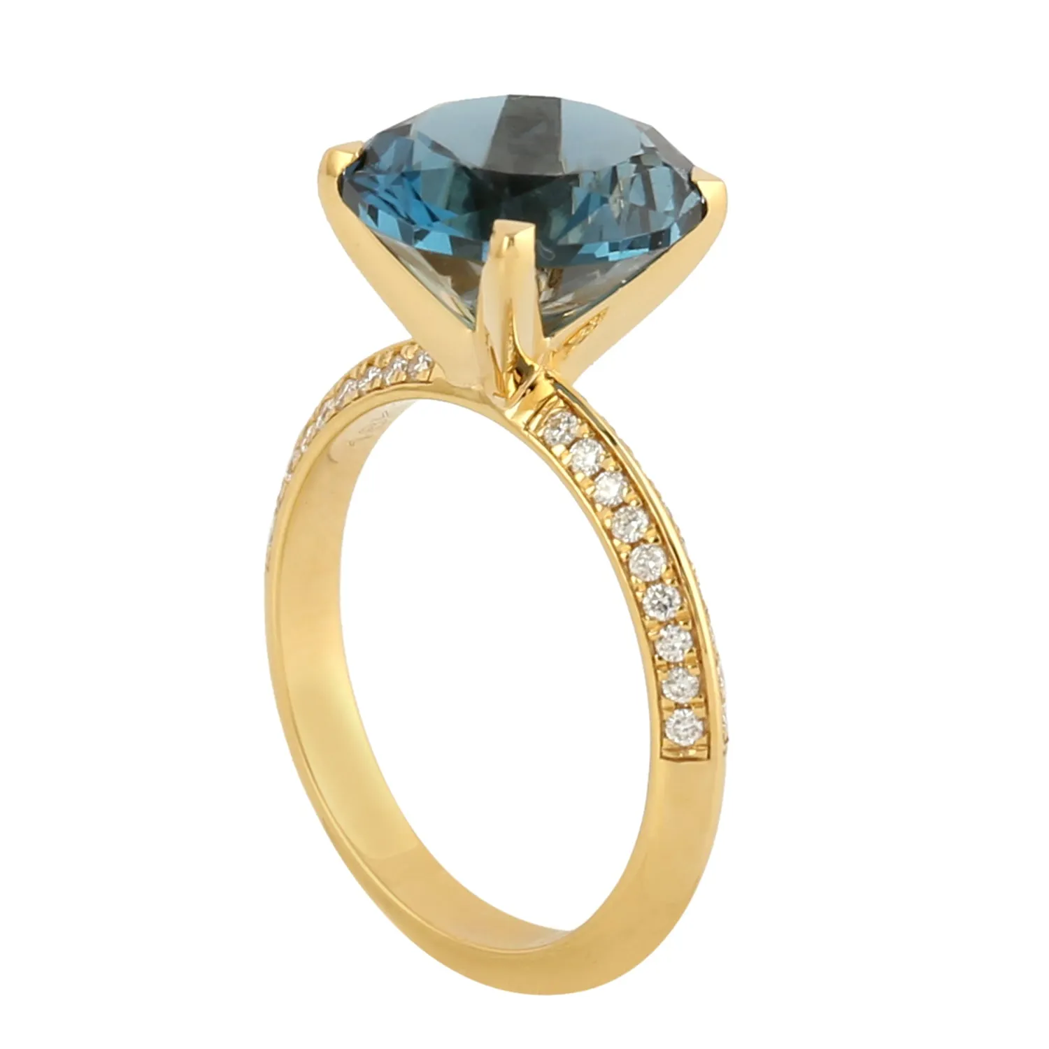 London Blue Topaz Pave Diamond Accent In Yellow Gold Solitaire Ring For Her