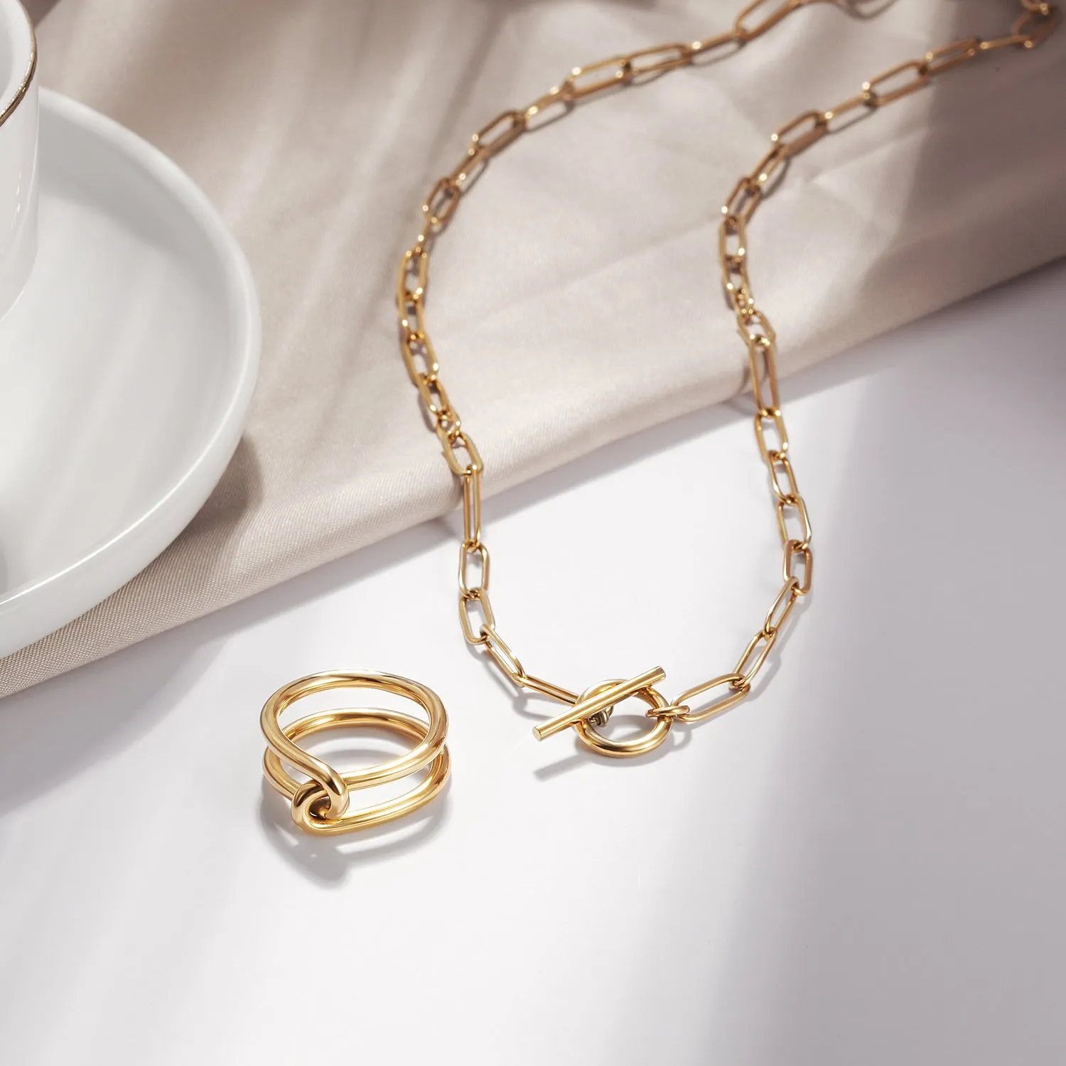 Long Linear Link Chain Necklace