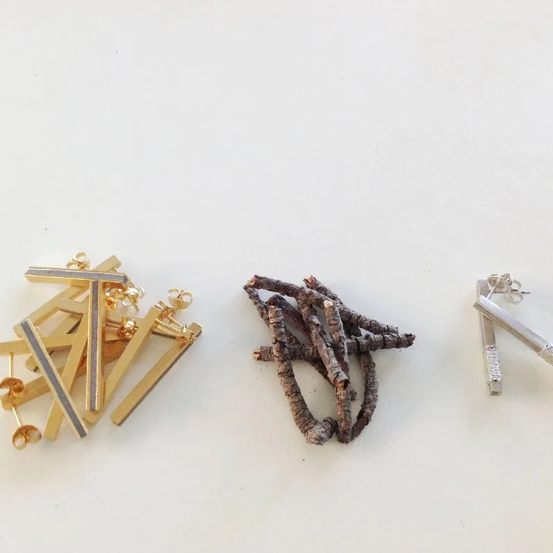 long stick silver & concrete Earrings everyday earrings