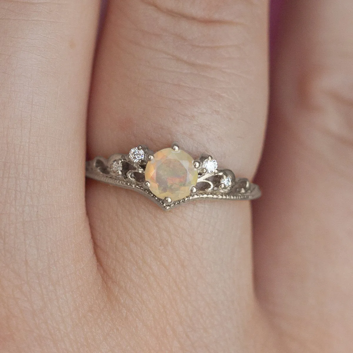 Lorna Vintage Solitaire Ring with Opal