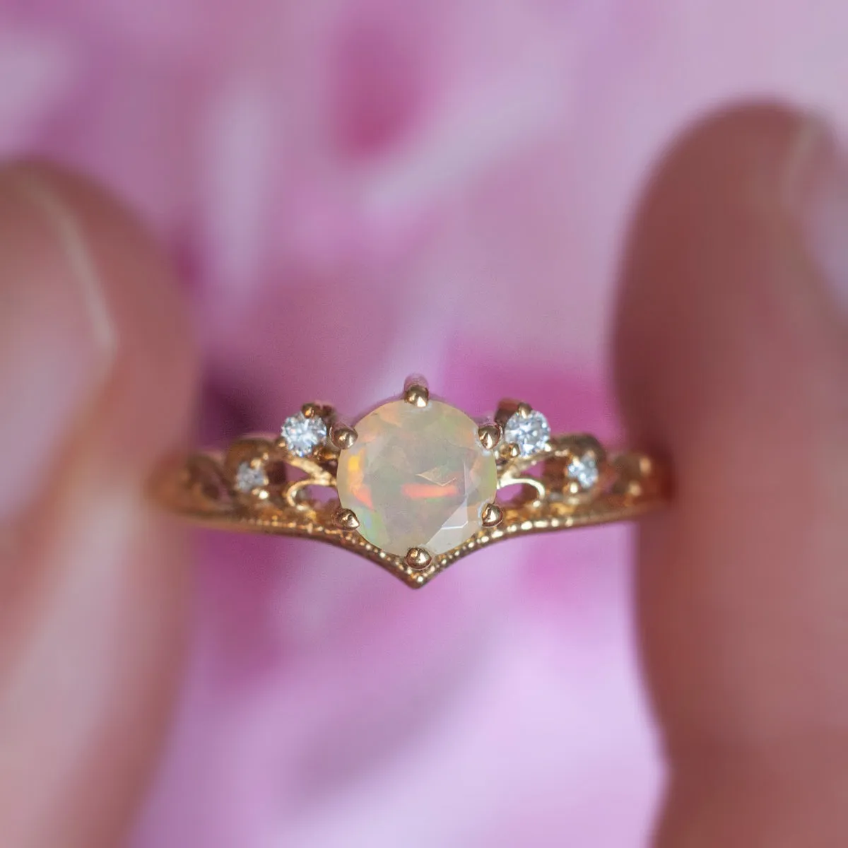 Lorna Vintage Solitaire Ring with Opal
