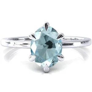 Lyla Oval Aqua Blue Spinel 6 Claw Prong Single Rail Solitaire Ring