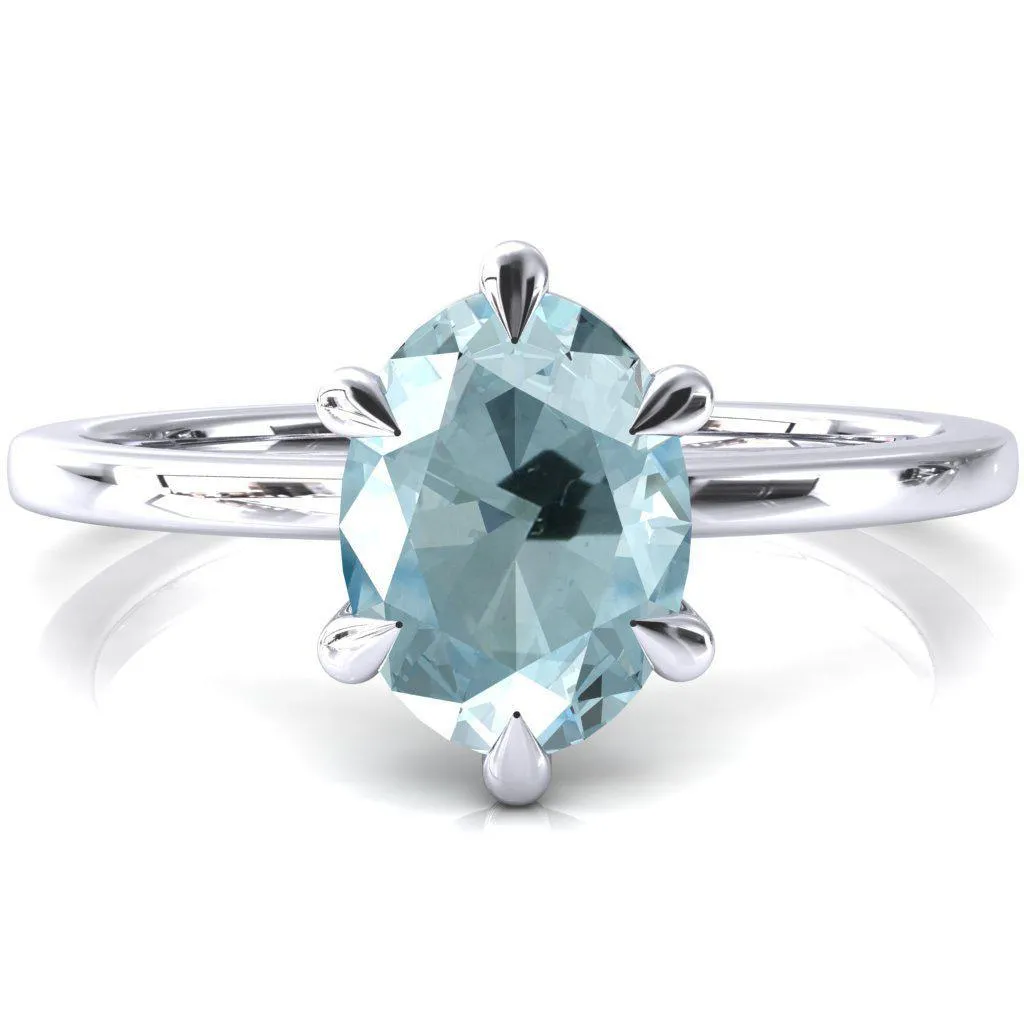 Lyla Oval Aqua Blue Spinel 6 Claw Prong Single Rail Solitaire Ring