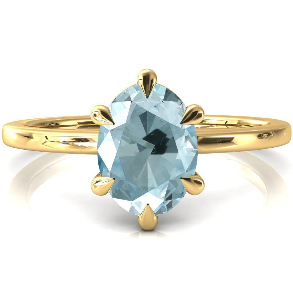 Lyla Oval Aqua Blue Spinel 6 Claw Prong Single Rail Solitaire Ring