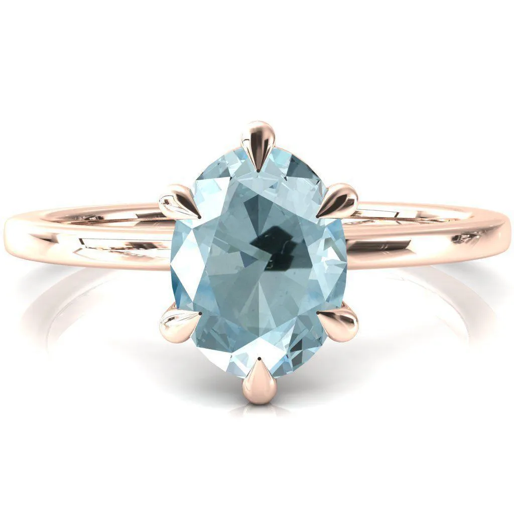 Lyla Oval Aqua Blue Spinel 6 Claw Prong Single Rail Solitaire Ring