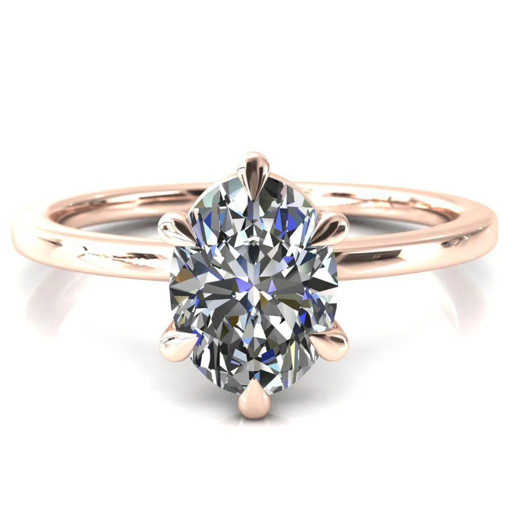 Lyla Oval Center Stone 6 Claw Prong Single Rail Solitaire Ring