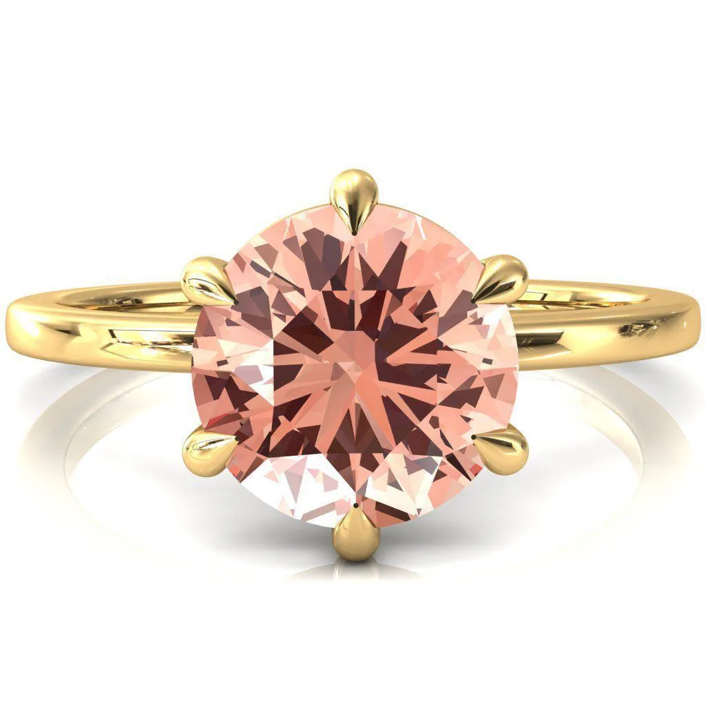 Lyla Round Champagne Sapphire 6 Claw Prong Single Rail Solitaire Ring
