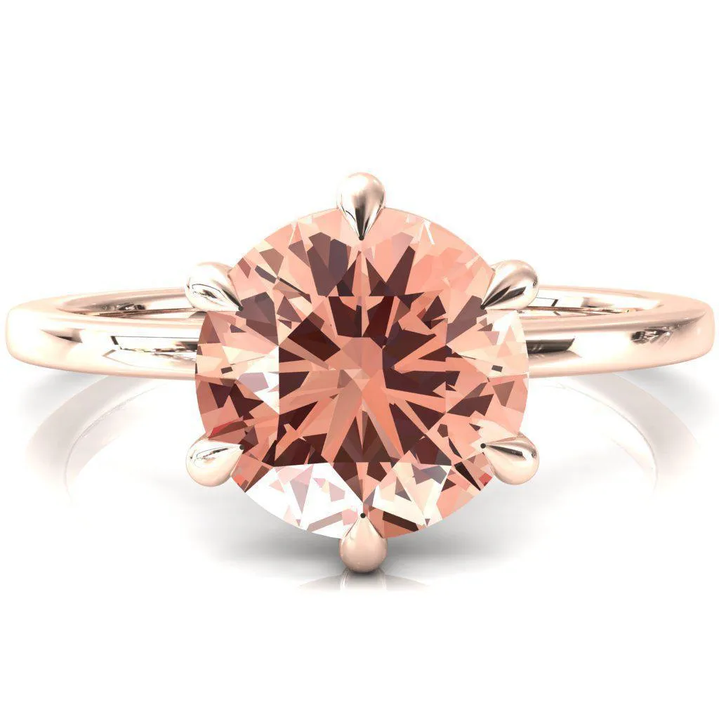 Lyla Round Champagne Sapphire 6 Claw Prong Single Rail Solitaire Ring
