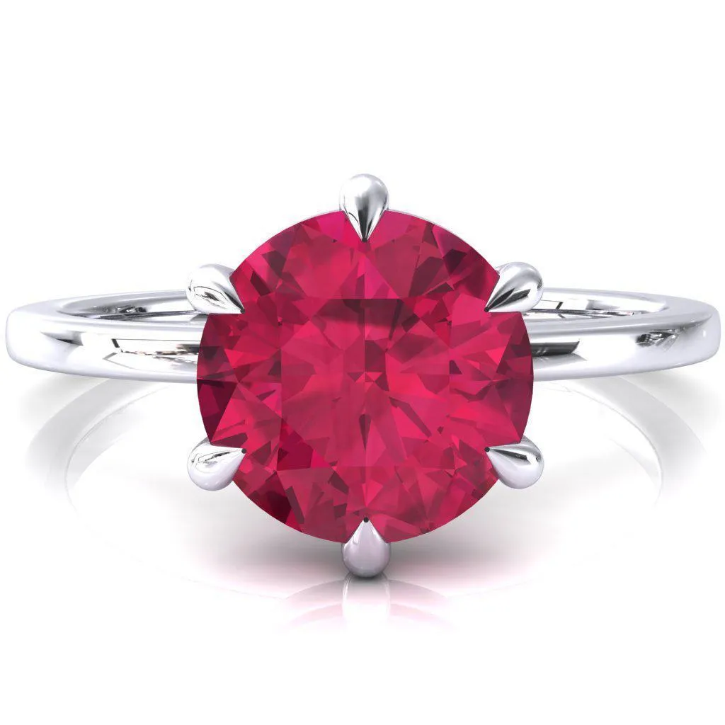 Lyla Round Ruby 6 Claw Prong Single Rail Solitaire Ring