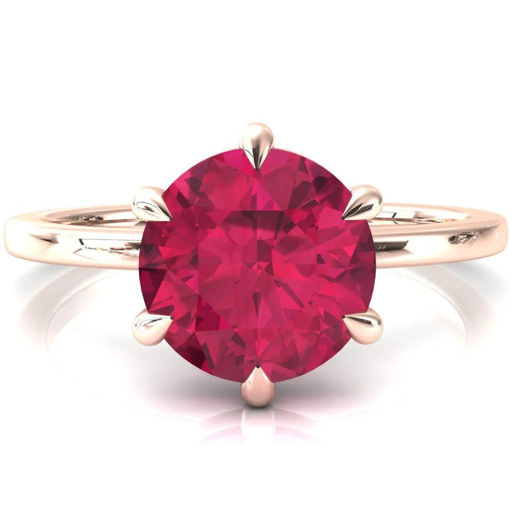 Lyla Round Ruby 6 Claw Prong Single Rail Solitaire Ring