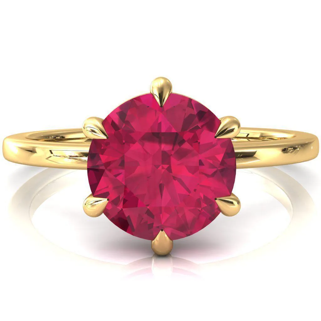 Lyla Round Ruby 6 Claw Prong Single Rail Solitaire Ring
