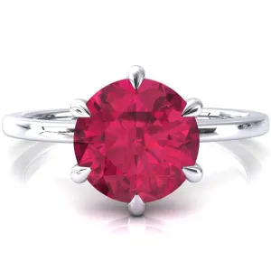 Lyla Round Ruby 6 Claw Prong Single Rail Solitaire Ring