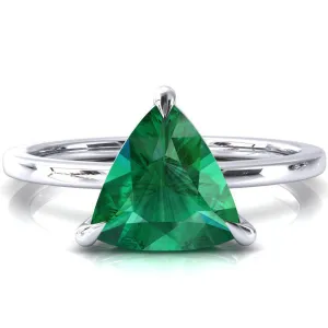 Lyla Trillion Emerald 4 Claw Prong Single Rail Solitaire Ring