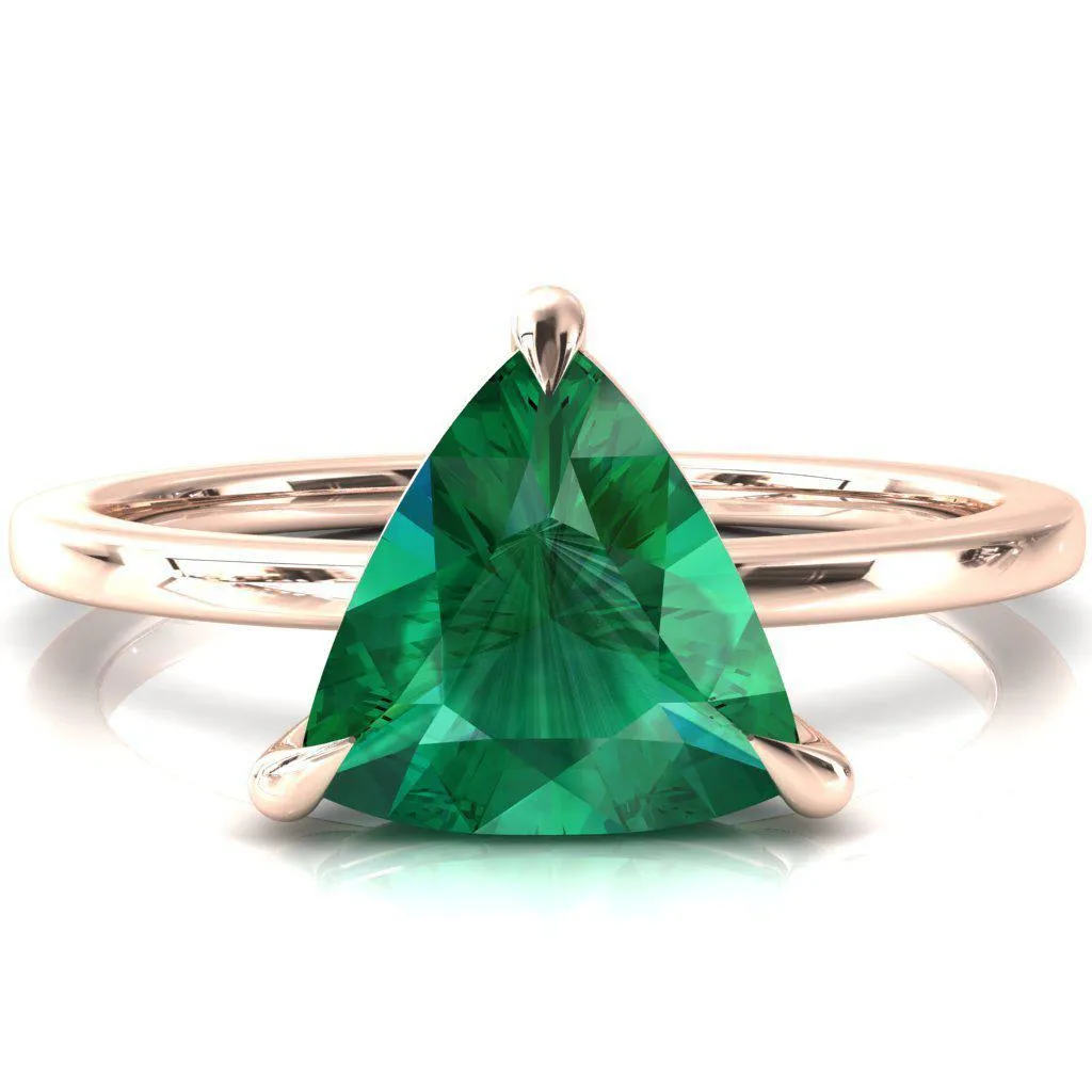 Lyla Trillion Emerald 4 Claw Prong Single Rail Solitaire Ring