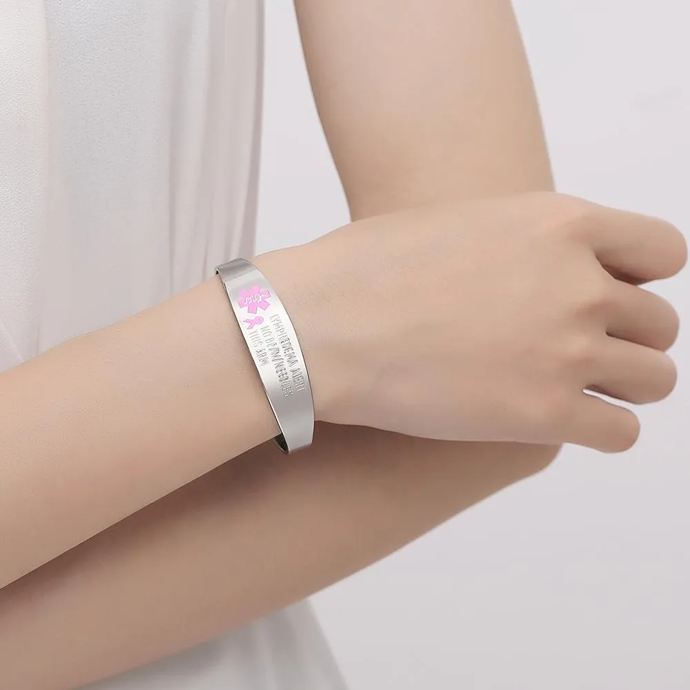 Lymphedema Alert Bracelets No Needle or BP Bracelets Stainless Steel Medical id cuff Bracelets for Women