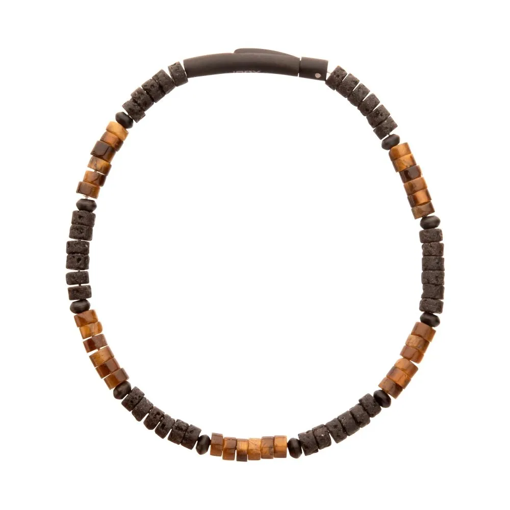 Magma Tiger-eye & Lava Rock Heishi Bead 8.25" Bracelet BRHSHI03K-880