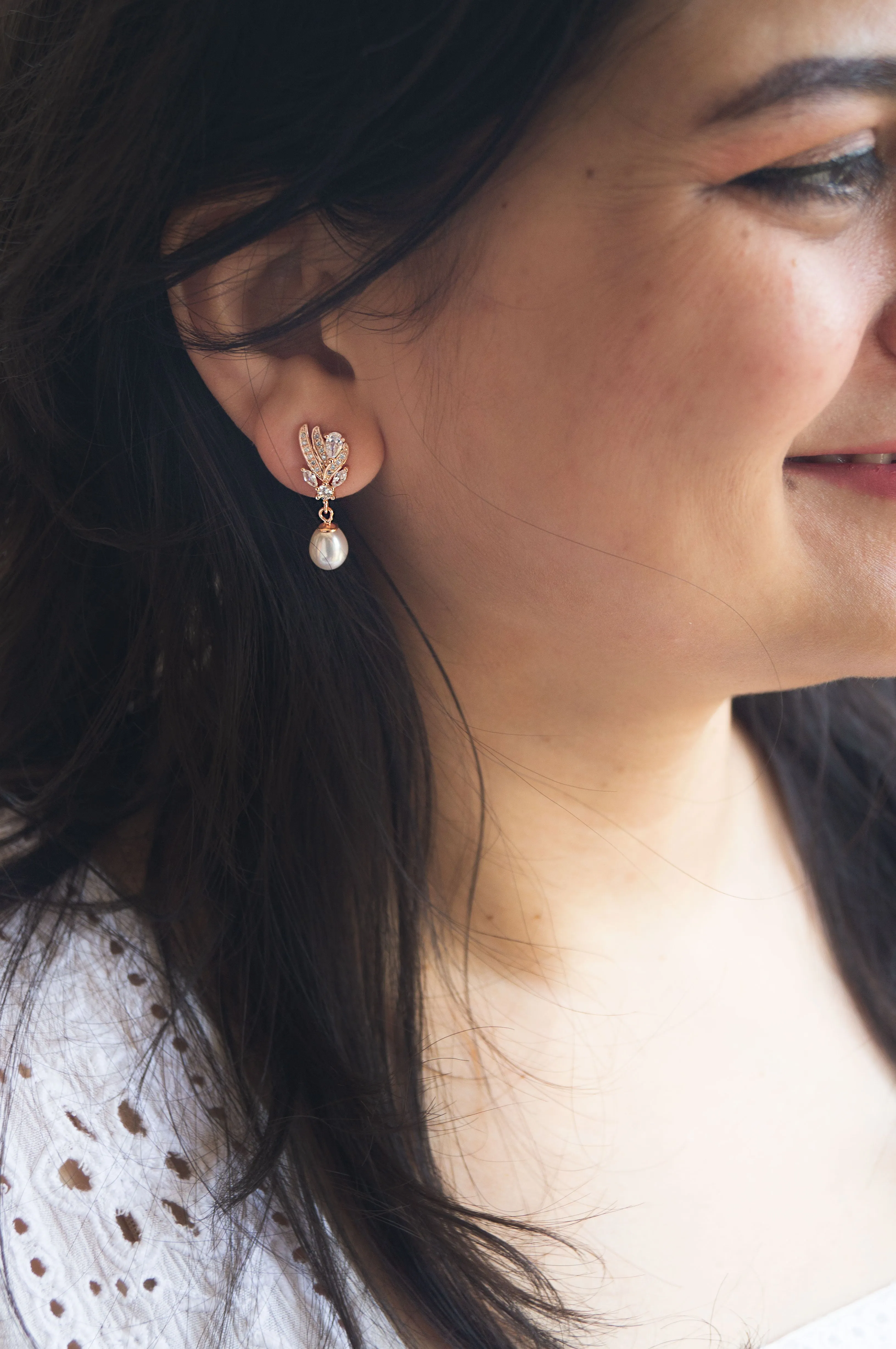 Magnificient Pearl Rose Gold Plated Sterling Silver Drop Earrings