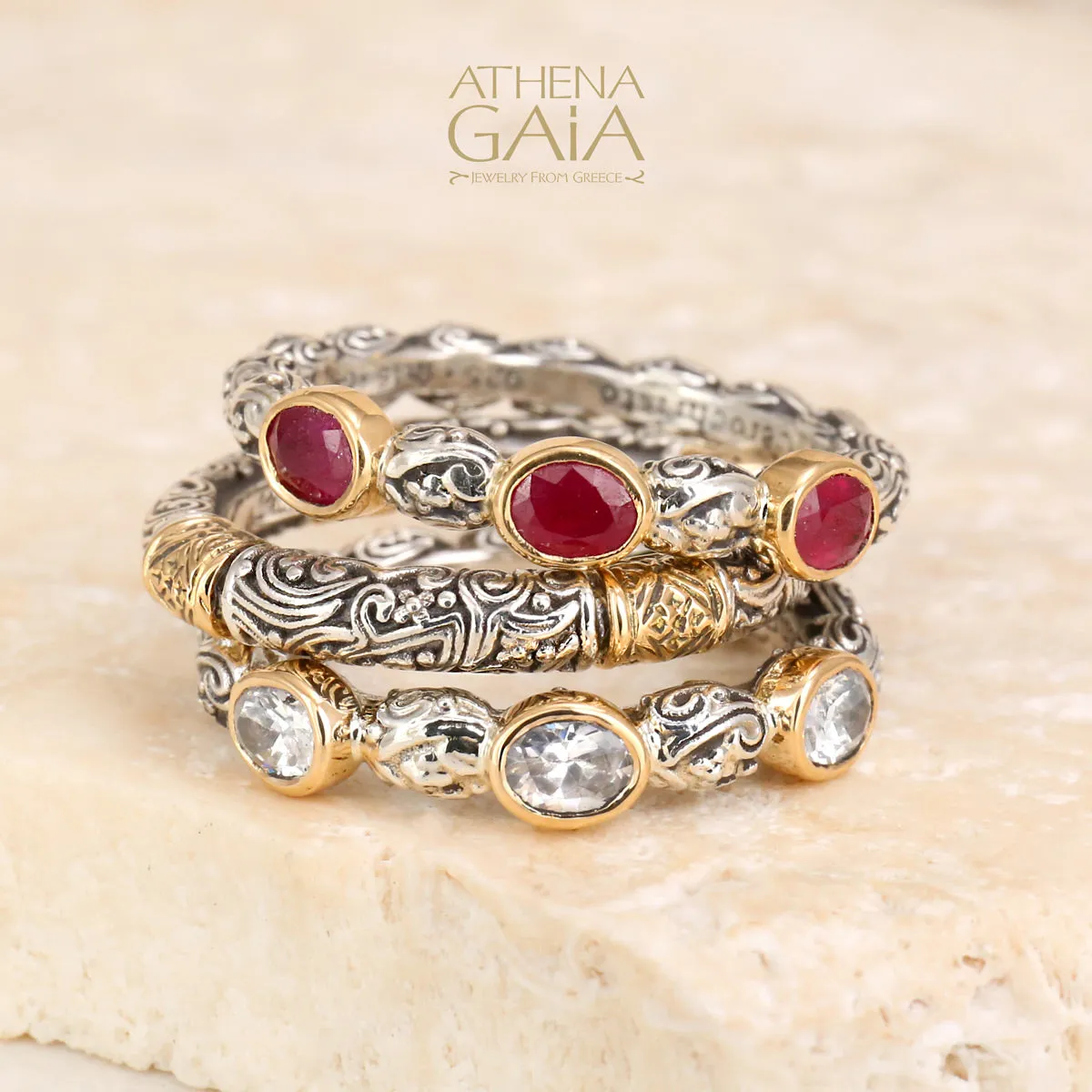 Meadow Breeze Triple Oval Stone Stackable Ring