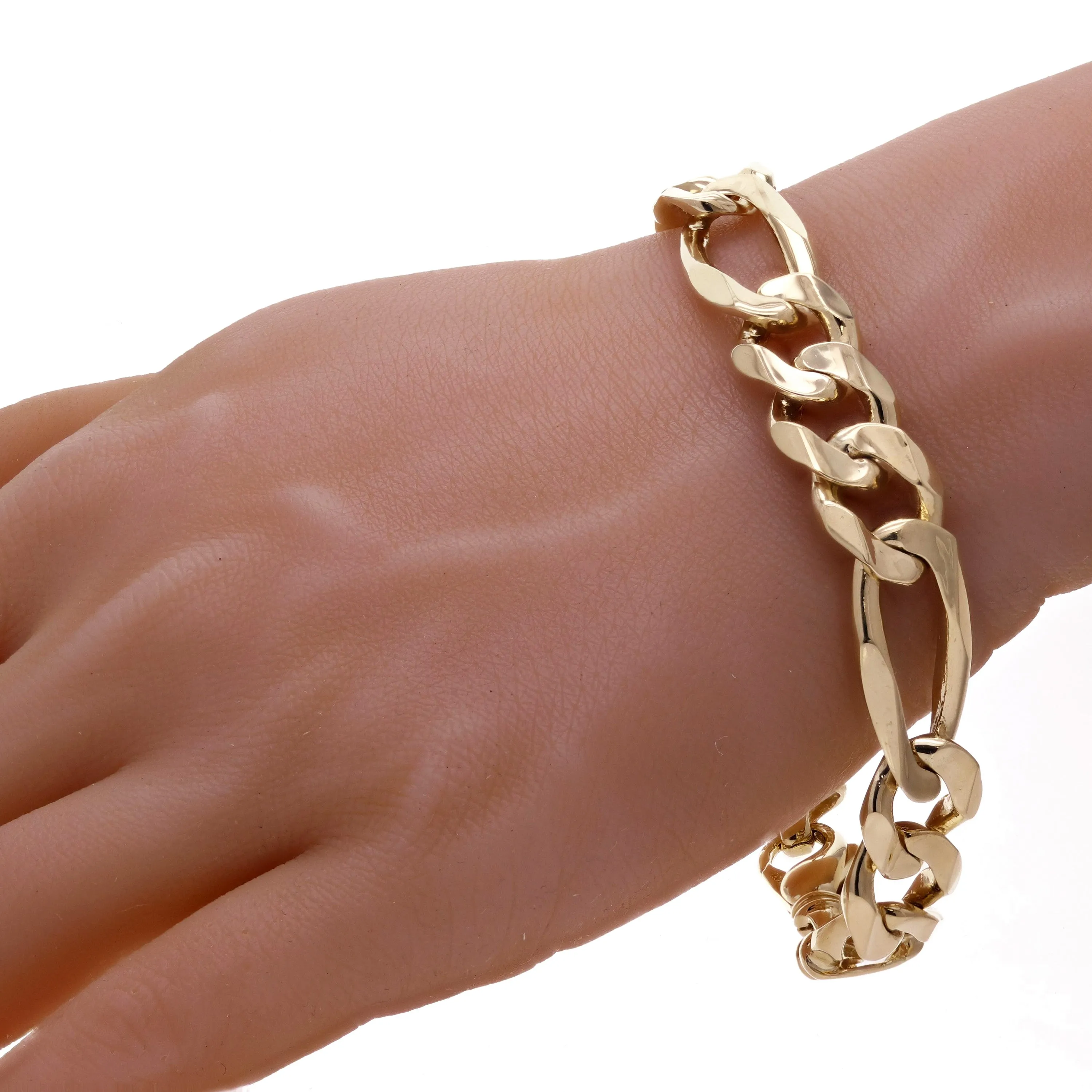 Men's 10k Yellow Gold Figaro Chain Bracelet Heavy Solid Gold 14mm Various Lengths