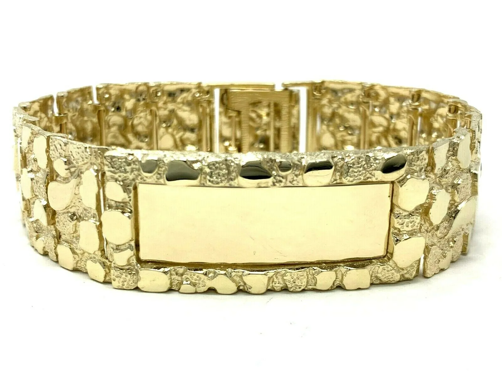 Men's 10k Yellow Gold Nugget ID Bracelet 8" 21mm 58 grams
