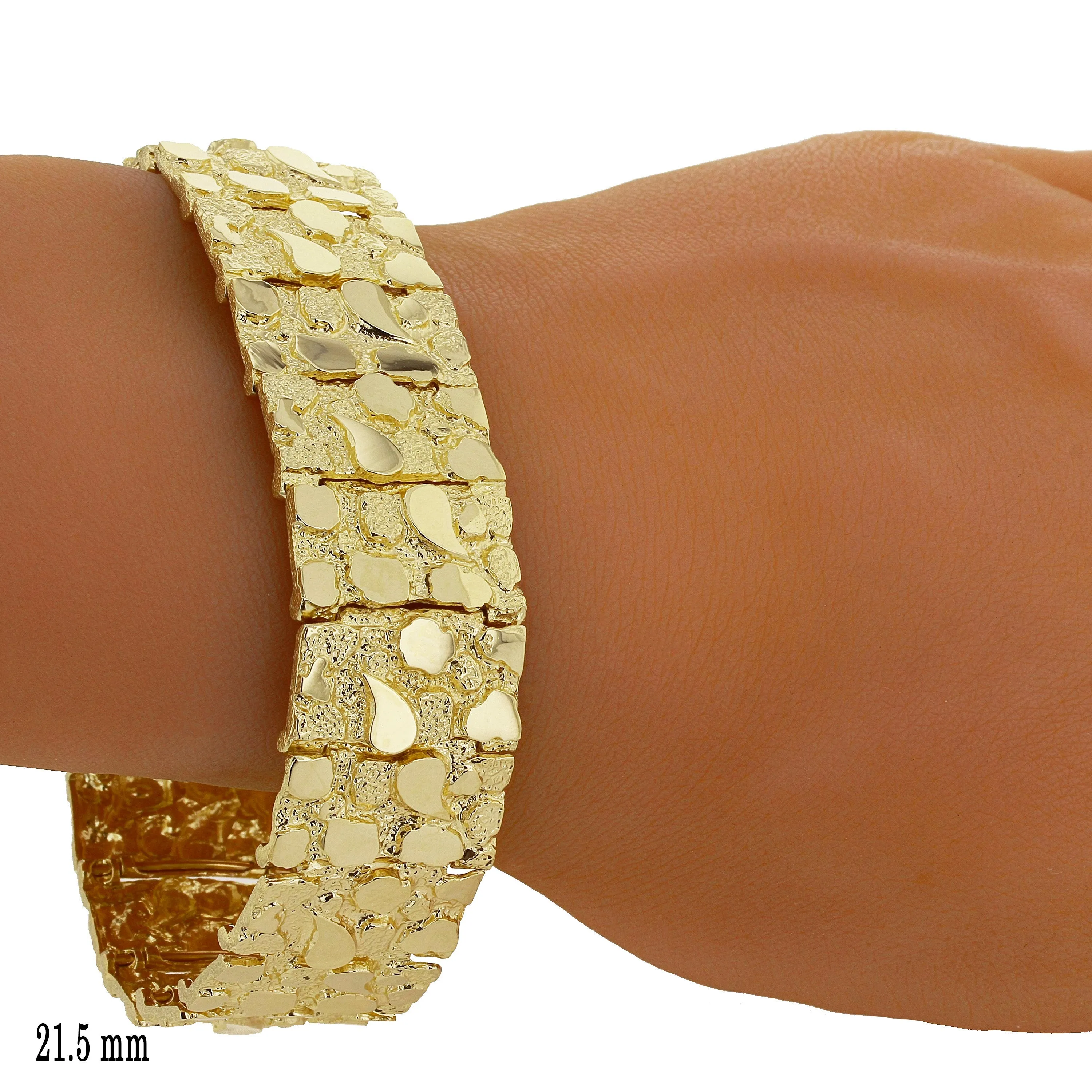 Men's 10k Yellow Gold Solid Nugget Bracelet Link 7.5-8" 21.5mm 57 grams