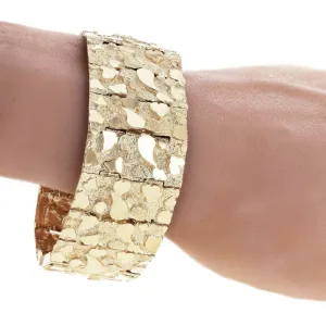 Men's 14k Yellow Gold Solid Nugget Bracelet Link 7-7.5" 31mm 91 grams